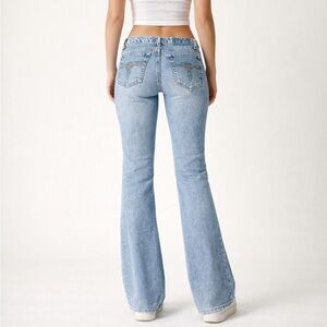 Vintage RARE Y2K 90s Lei Jean 3 x 32 low waist flare boot light wash embroidered